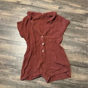 Women's Rust Button Up Romper